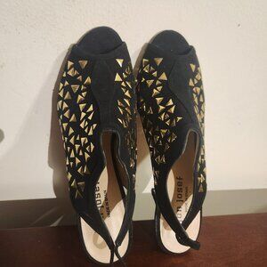 JON JOSEF women Shoes SPAIN Black Suede size8.5 Heels Studded slingback